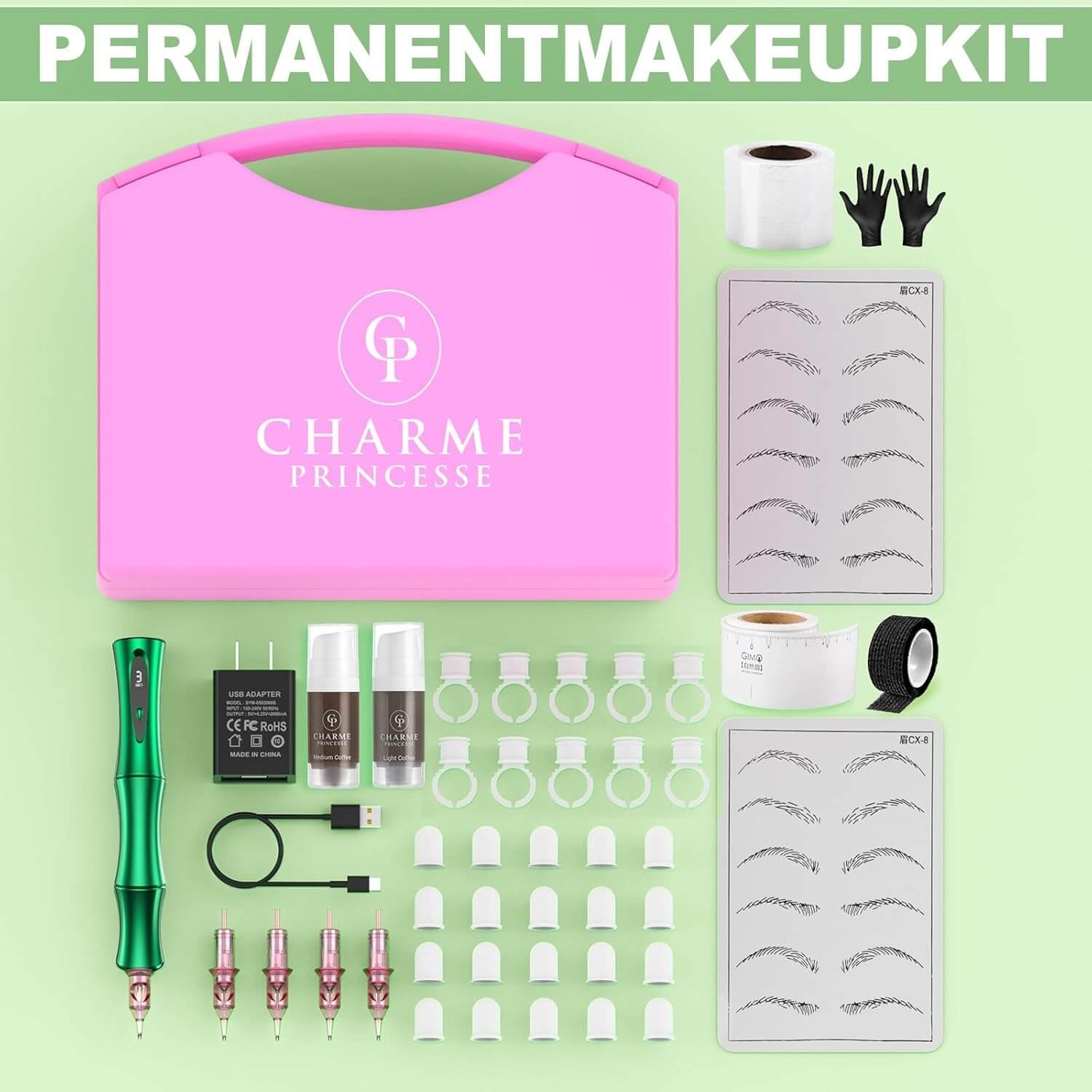 Charme Princesse Microblading Machine Kit Wireless Permanent Makeup Pen Set for Brows Eyeliner Lips CPE39KIT-10-US